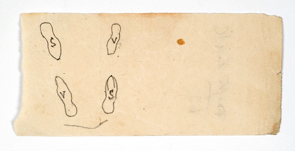 Eduard Mörikes Zeichnung der verwechselten Glücksschuh-Paare für „Das Stuttgarter Hutzelmännlein“